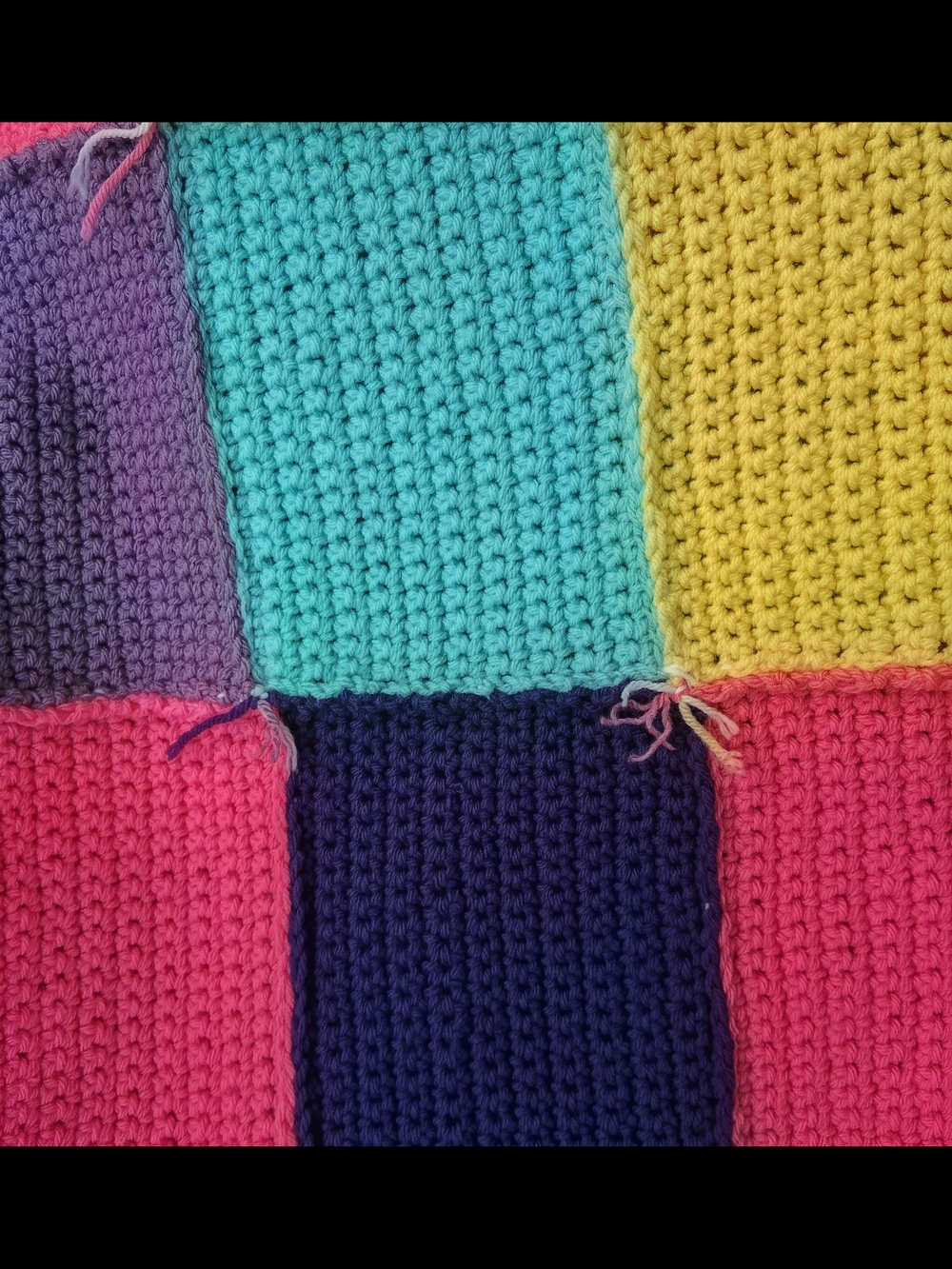 Handcrafted Multicolor Colorblock Patchwork Crochet Throw Blanket - Picture 5 of 7